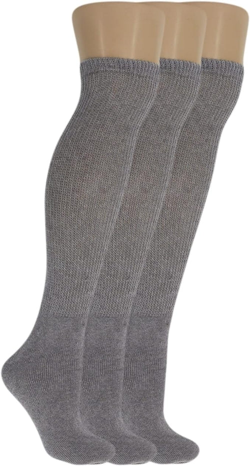 Men's Diabetic Over the Calf Knee Socks, Non-Binding, 3 Pairs, Size