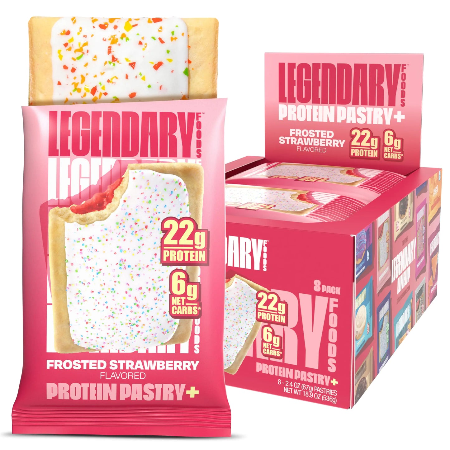 Legendary Foods 22g High Protein Pastry+ Premium Boosted - Low Carb Meal Replacement Bars x 8 - Gluten Free Protien Snacks - Healthy Keto Snack Box - Low Sugar Energy Bar - Bariatric Diabetic Friendly