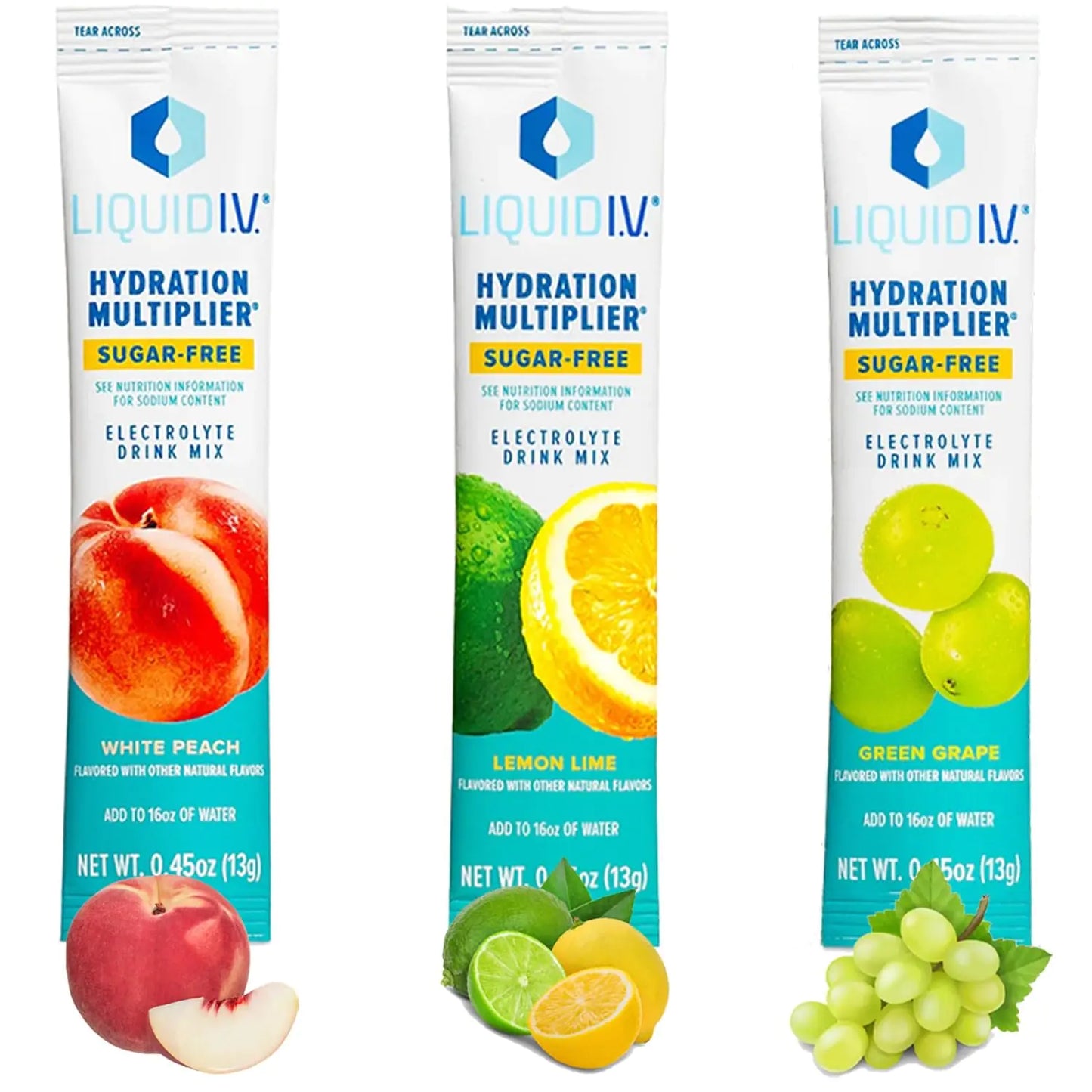 GARIZZE Hydration Multiplier Liquid IV Sugar-Free - Grape Lemon Lime White Peach - 12 Pack Assortment